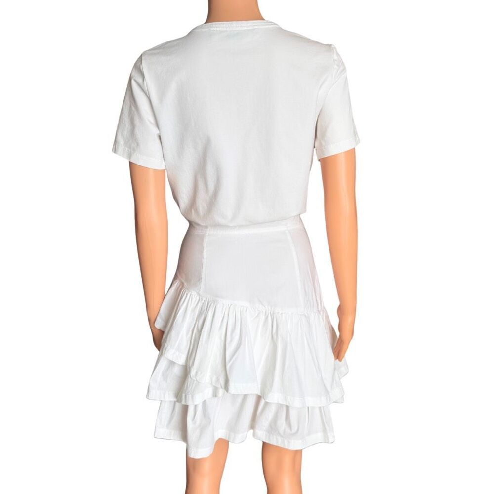 Veronica Beard White Mixed Media T-Shirt Ruffle Dress Small Asymmetrical Casual - Picture 6 of 8